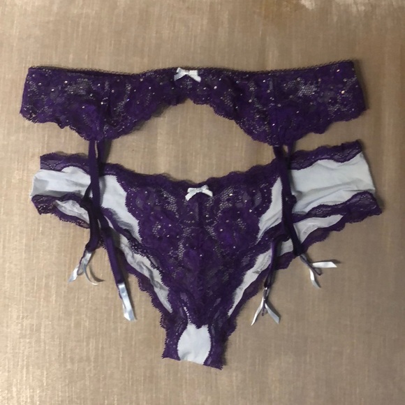 Victoria's Secret Other - Victoria’s Secret Purple Embellished Garter& Panty